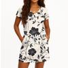 Women's Summer V-Neck Short Sleeved Drawstring With Pocket Floral Print Casual Dress