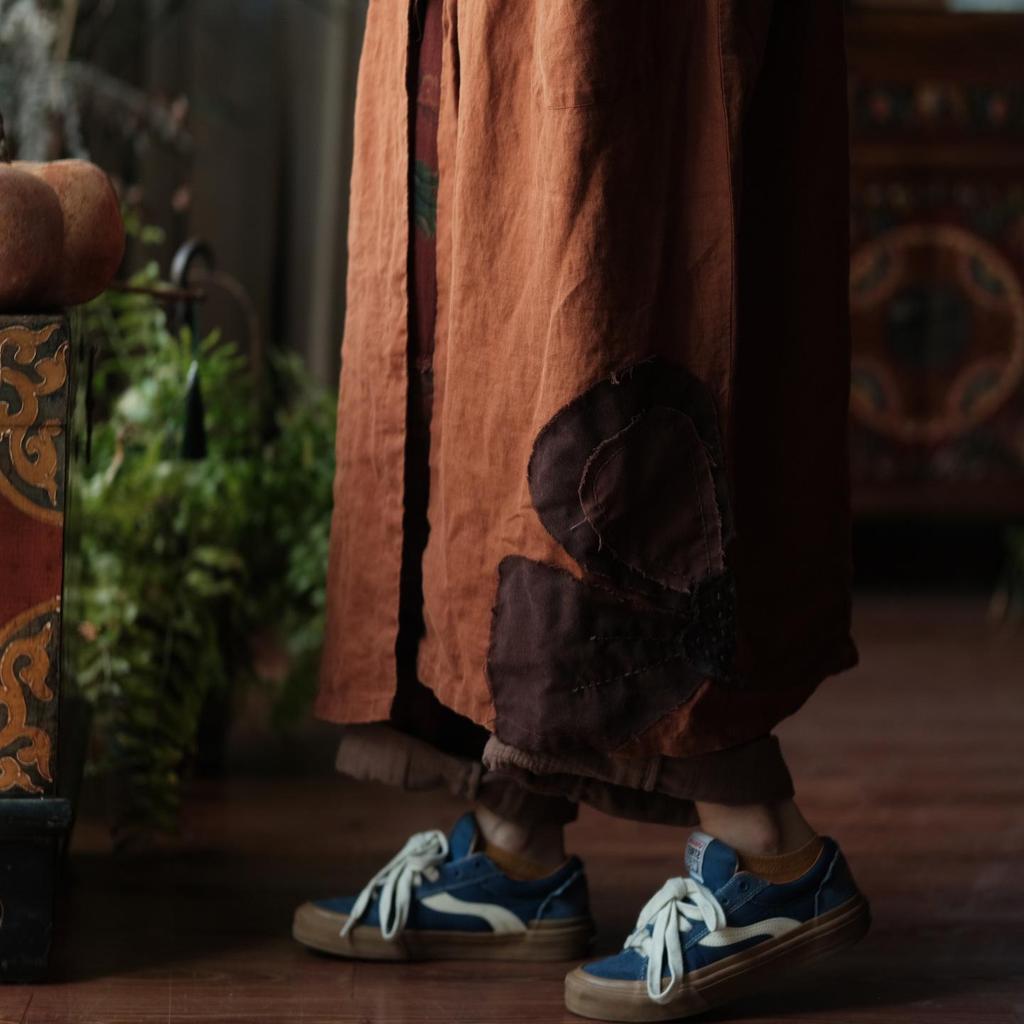 Vintage lněný župan s výšivkou sněhových vloček