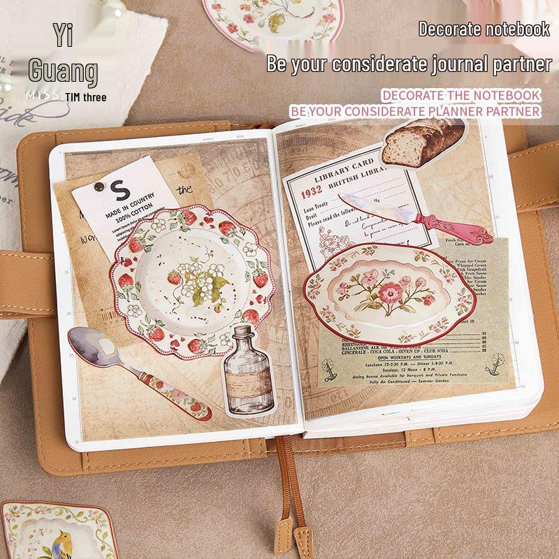 Qimeng European Garden Tableware Sticker Pack - 6 Styles for DIY Journal Collage