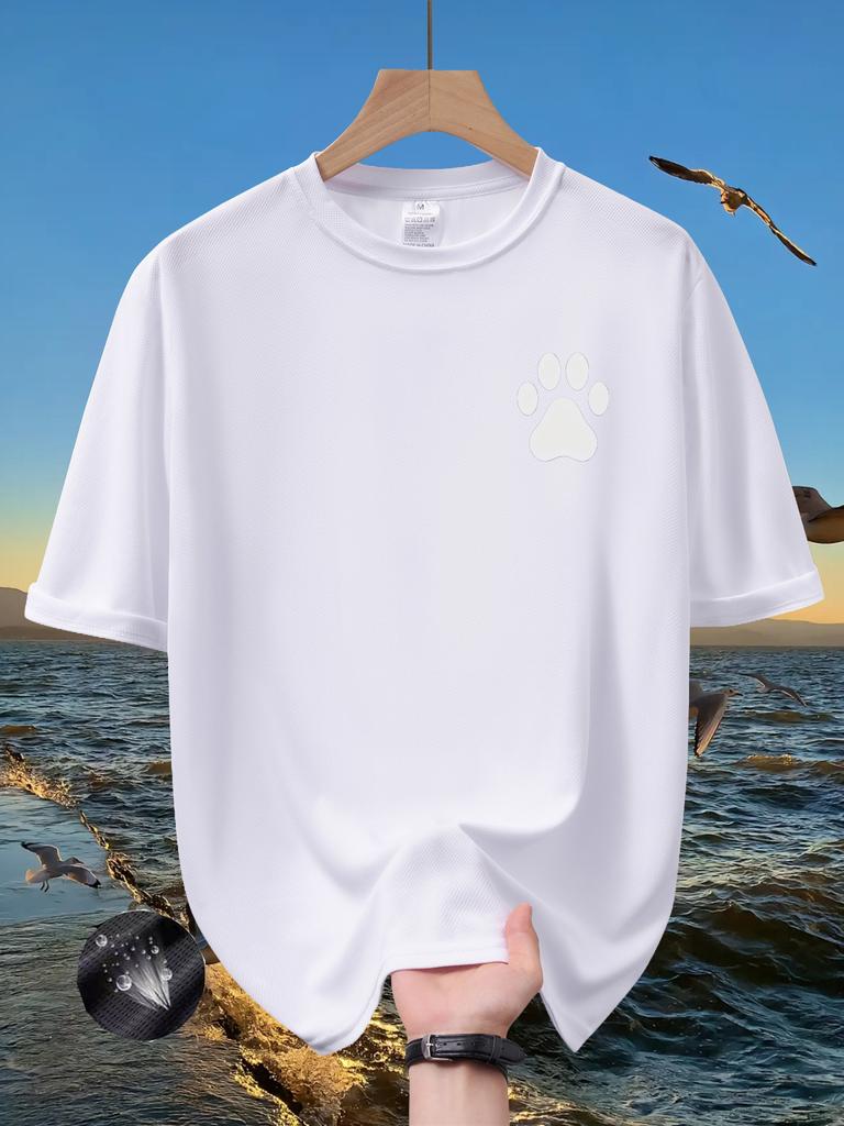 Unisex Minimalist White Paw Print T Shirt Summer Quick Dry Breathable Short Sleeve Tee Cute Pet Animal Silhouette Street Tops