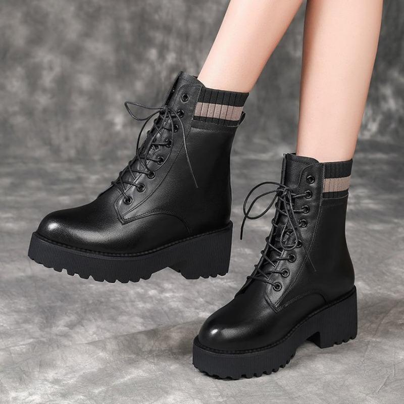 

Martin boots for women s autumn and winter new retro front lace-up round head medium boots thick-soled short boots for women 40