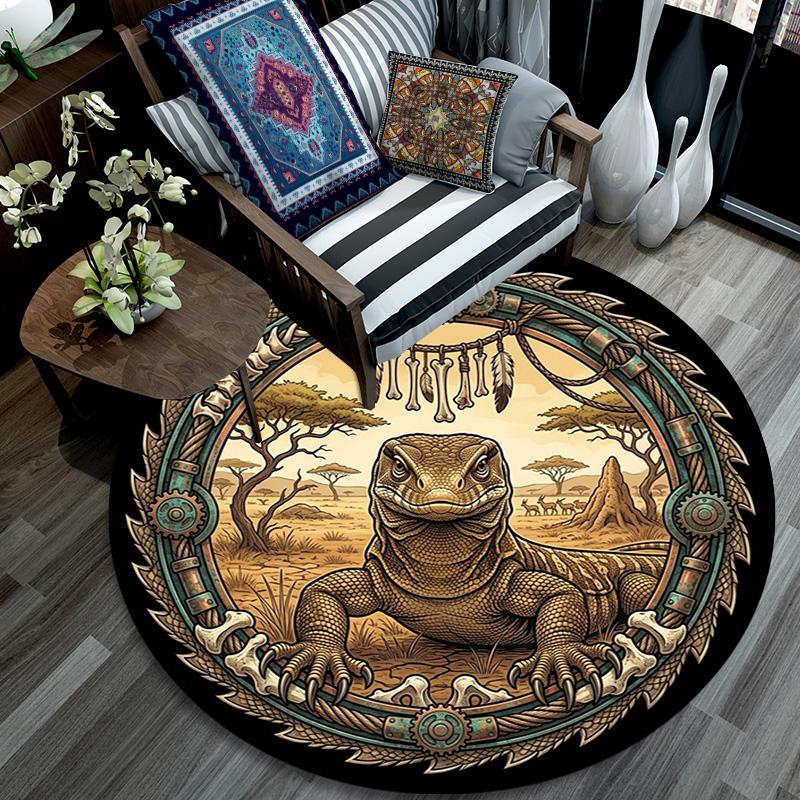 Steampunk Lizard Emblem Round Area Rug Under Office Chairs Bedroom Living Room Home Decor