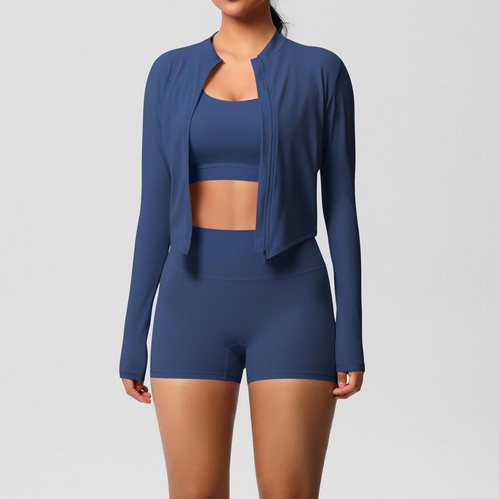 Women's 3-Piece Cloud-Feel Yoga Set: Tight Shorts, Shockproof Vest & Running Jacket