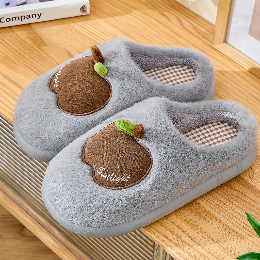 Apple Cotton Slippers 2025 Autumn and Winter New Indoor Home Fleece Warm Couple Thick-soled Plush Cotton Shoes
