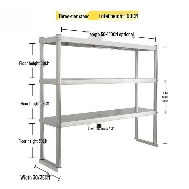 

Commercial 304 Stainless Steel 3-Tier Wall-Mounted Kitchen Shelf