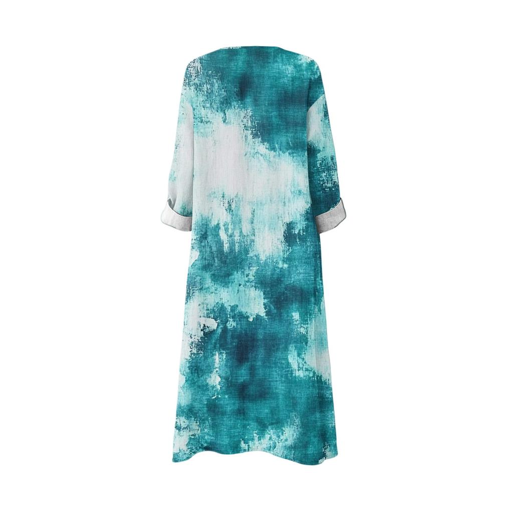 Kadın Günlük Moda V Yaka Uzun Kollu Çiçek Desenli Maksi Elbise