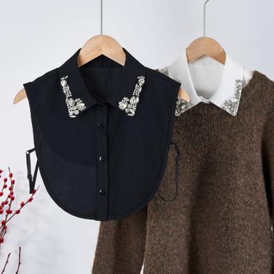 Sparkling Rhinestone Removable Collar Red Christmas Check Faux Collar Women Detachable Fake Collar Sweater Accent