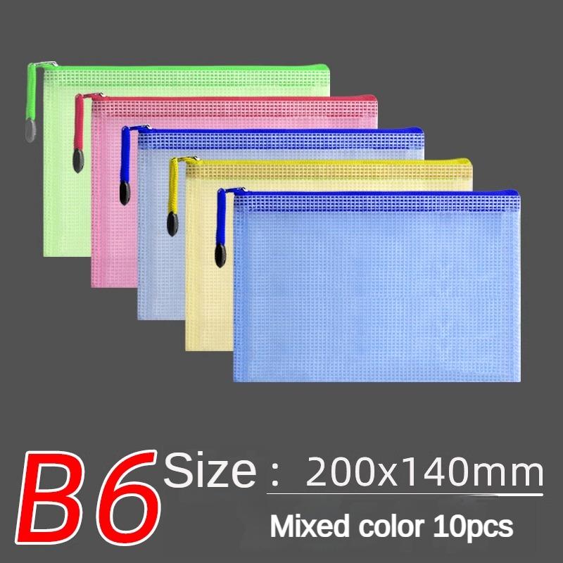 10 pezzi A4 File Bag Trasparente Mesh A5 Data Zipper Storage Bag B5 Student Test Paper Drawing Bag Office Waterproof Document Bag