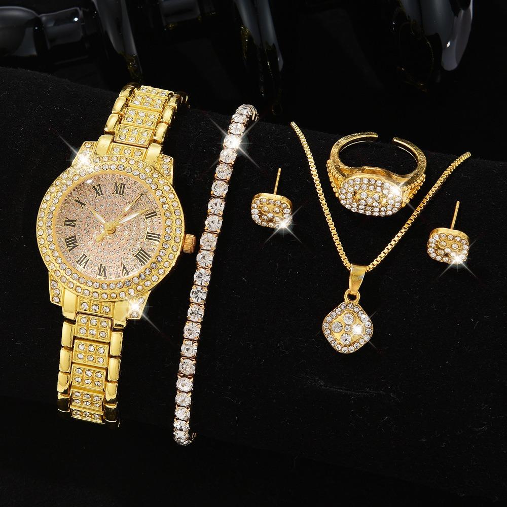 Ladies Watch Set, Steel Belt Full of Diamonds, High-end Quartz Watch Temperament, Business Leisure Watch Wholesale