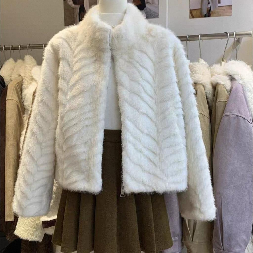 Short fur jacket women's clothing autumn and winter new small man with cotton thickened furry imitation mink hair top