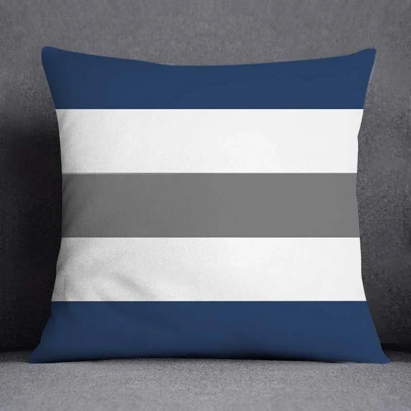 Blue-Gray Geometric Patterns Double-Sided Printed Pillow Cover Short Plush Suitable Living Rooms Bedrooms Throw Cushion Cover