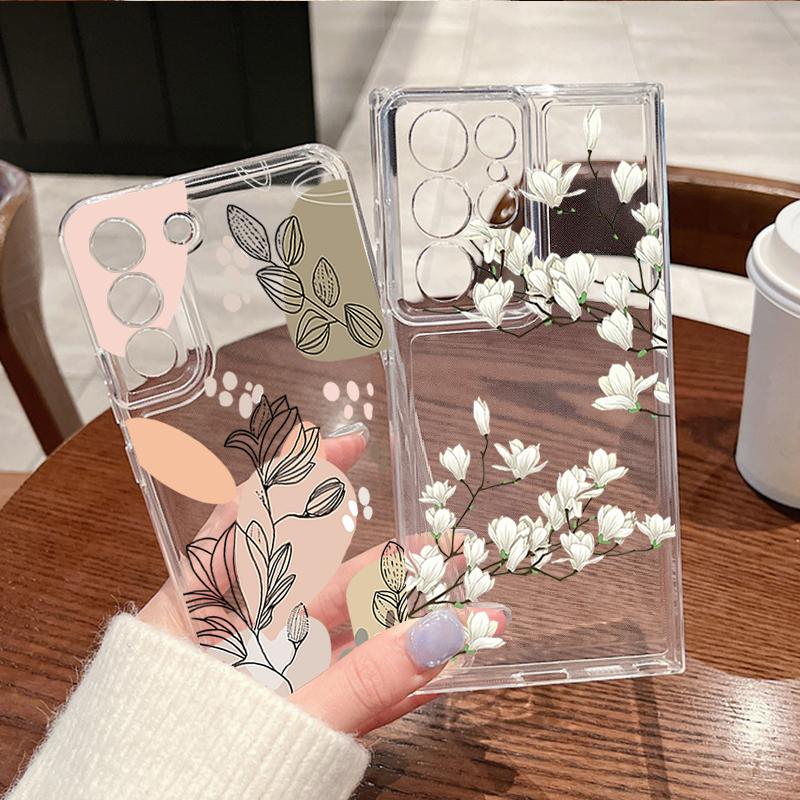 Flower Leaf Patterned Phone Case For Samsung Galaxy S26 S25 S24 S23 Ultra S22 Plus S24 S21 FE S25 Edge Clear Silicone Soft Cover