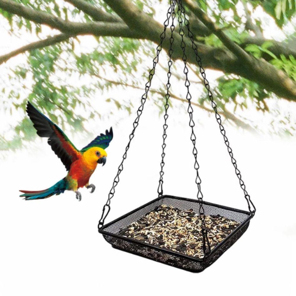 Square Bird Suspended Feeder Large Capacity Bird Chain Tray Hanging Bird Feeder  Balcony