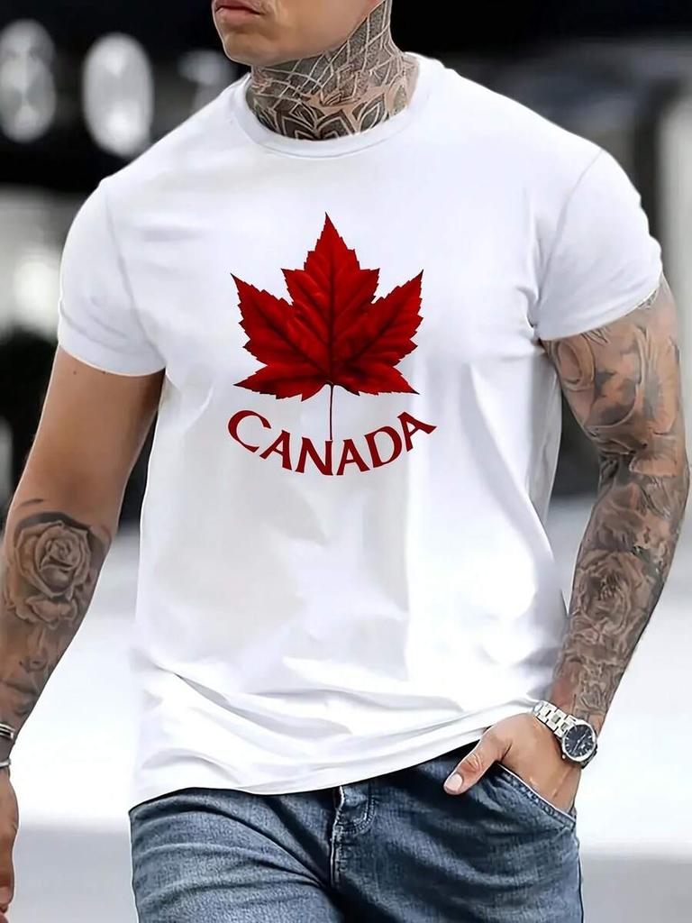 T-shirt Unisex Blu Chiaro con Stampa Foglia d'Acero del Canada