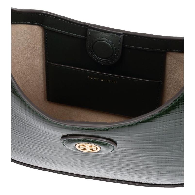 Tory Burch Robinson Logo Magnetic Closure Embossed Leather Crescent Bag Women handbags Dark-Green 158509-300