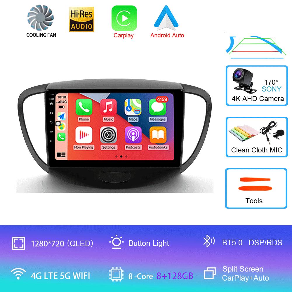 Car Radio Android 14 Carplay Auto For Hyundai I10 2007 - 2013 GPS Recorder Multimedia video Player 4G+WiFi DSP