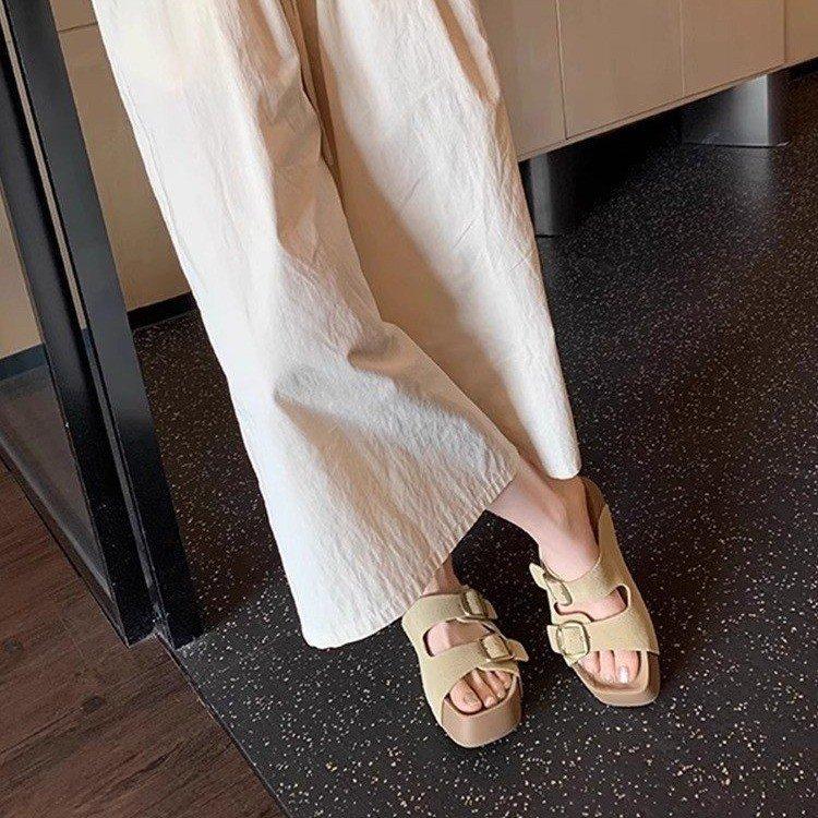 Soft leather version~ Boken cool slippers women's outer wear 2025 summer new thick bottom one-word buckle with lazy height Boken tow