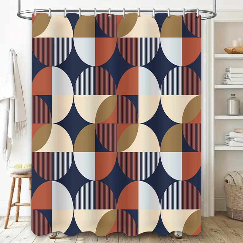 Modern Geometric Bathroom Shower Curtain Striped Circle Patterns Decorative Water-Resistant Waterproof Fabric