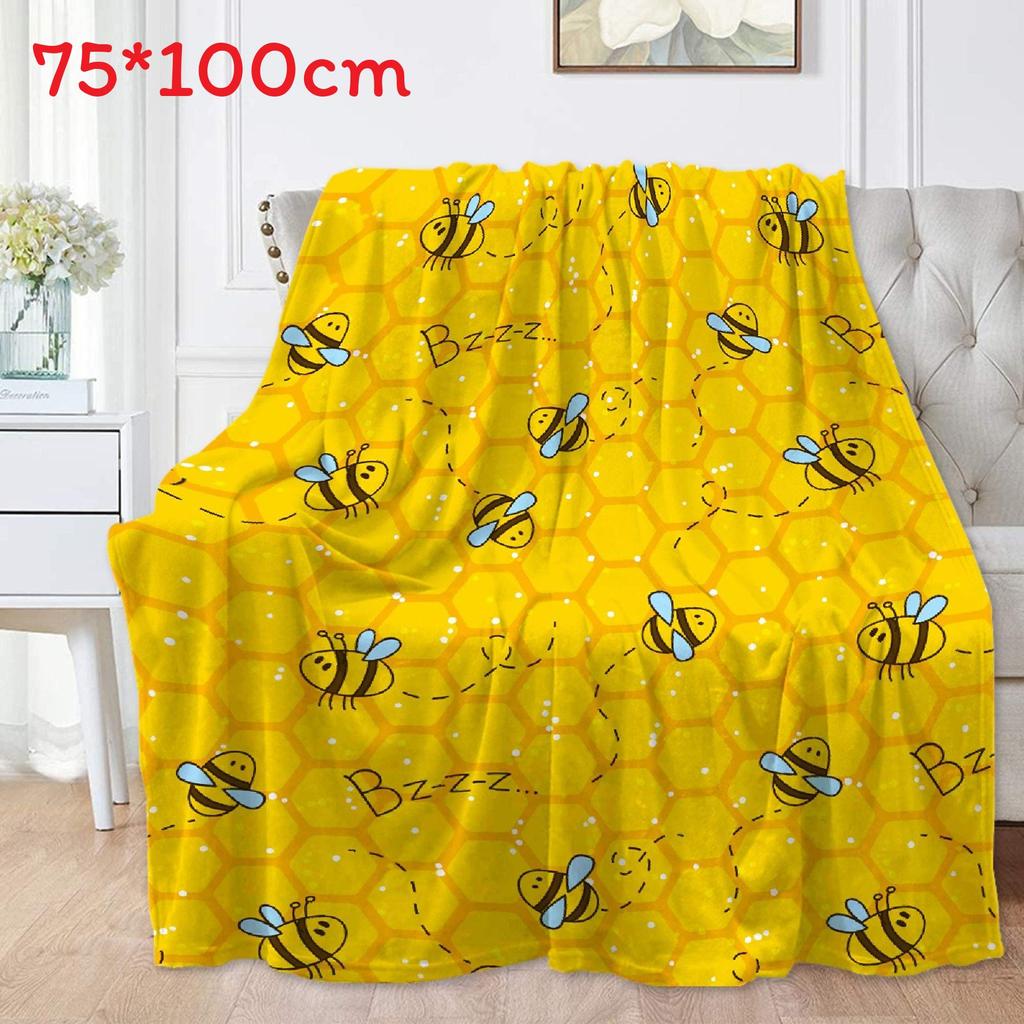 Cartoon Cute Bee Design Lightweight Warm Fleece Blanket For Kids Home Decor