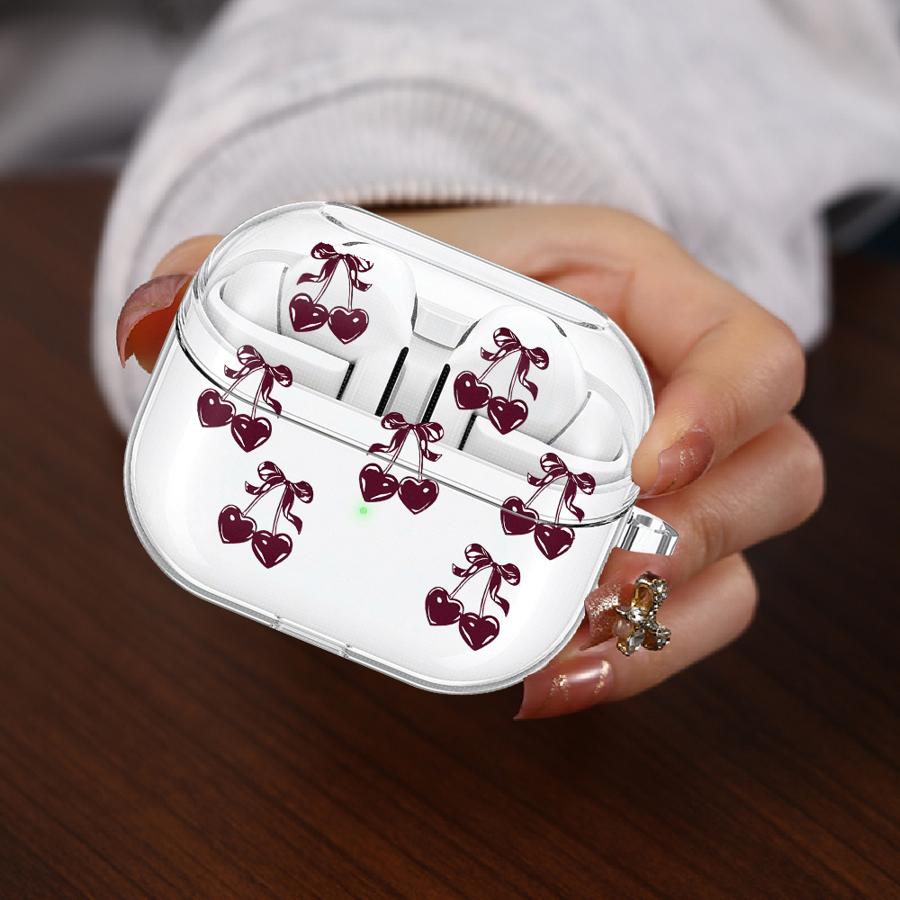 Case For Samsung Galaxy Buds 4Pro 2Pro 3Pro Live 3 FE 2 4 Pro Clear Earphone Cases Cover With Hook Fruit Cherry