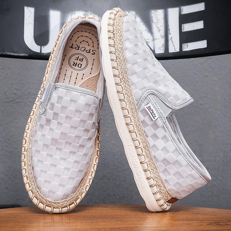Men's Espadrilles Autumn Sneakers Summer Breathable Mesh Flats Lightweight Slip-on Loafers Man Fashion Plaid Cloth Casual Shoes
