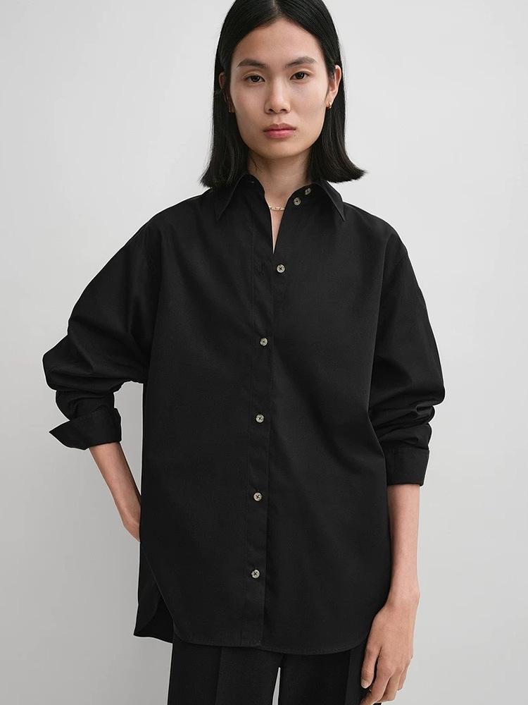 Siyuan 25 Early Spring Light Luxury High-Count Cotton Solid Color Long-Sleeve Silhouette Shirt for Women