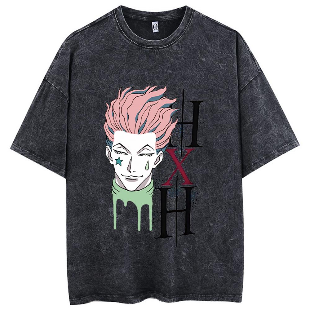Anime Hunter X Hunter T Shirt Vintage Washed Phantom Troupe T-shirts Oversized Streetwear Manga Chrollo Lucilfer Tops