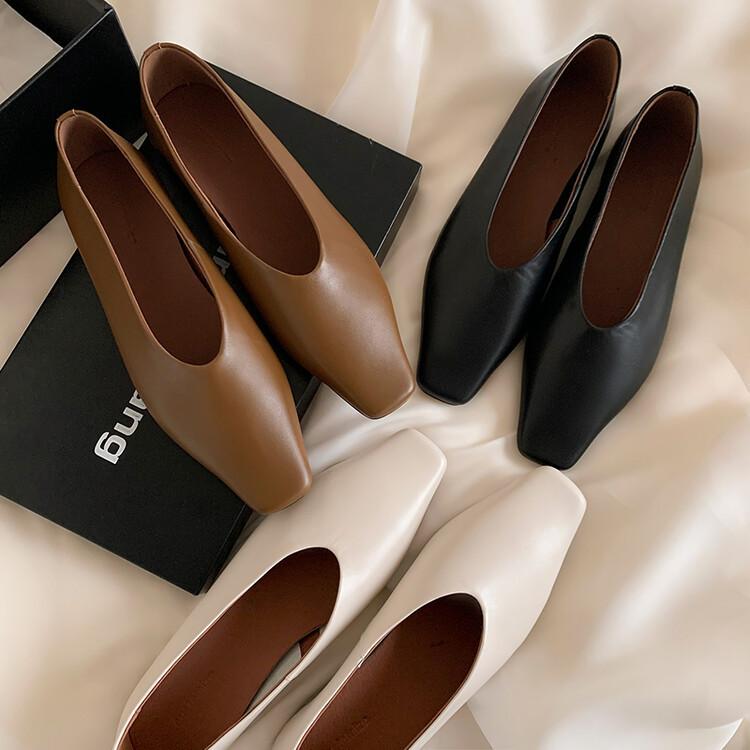 2025 spring and autumn new classic square head soft leather shallow mouth flat sole shoes casual and comfortable witch shoes