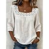 Dames Zomer Effen Kleur Casual Vierkante Hals Kant Ingezet 3/4 Mouw Top