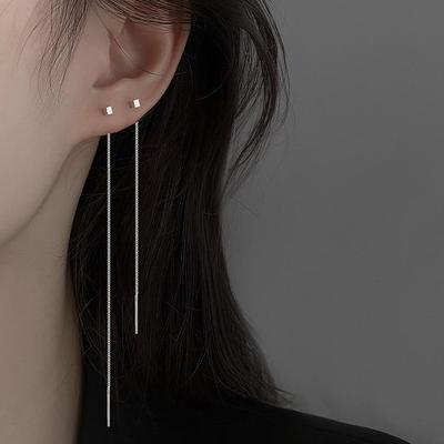Lange Ohrringe aus Sterlingsilber für Damen, Neuer Stil 2022, Schlankmachendes Design für runde Gesichter