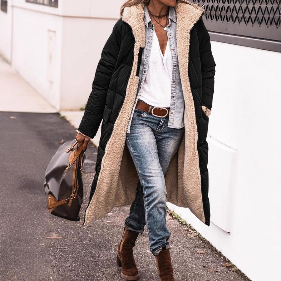 Pure Color Hooded Cotton Jacket Long Sleeve Double Sided Slim Fit Coat Top