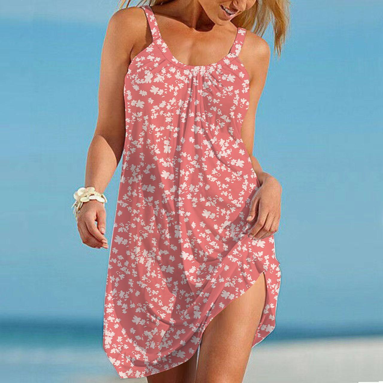 Strandmode Minikleid Blau Feenprint Lässig Modernes Kleid Ärmellos Lockerer Schnitt Outdoor Täglich Sommer L orange