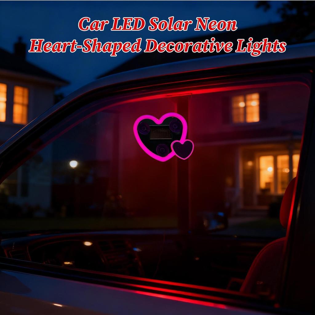 Gevrkjenp Car LED Light - Heart Shape Solar Window Light, Neon Mini LED Light