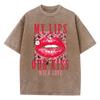 Cotton Womens Acid Wash T-Shirts My Lips Our Kiss Letter Printing Tee Shirts Comfortable Oversized Tops Street Clothes