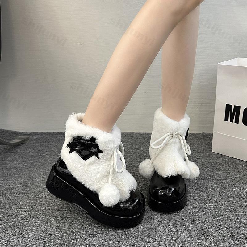 Women's Snow Boots 2026 Winter New Warm Plush Comfortable Anti Slip Ankle Boots Fashion Platform Bow Cotton Shoes Botas Mujer