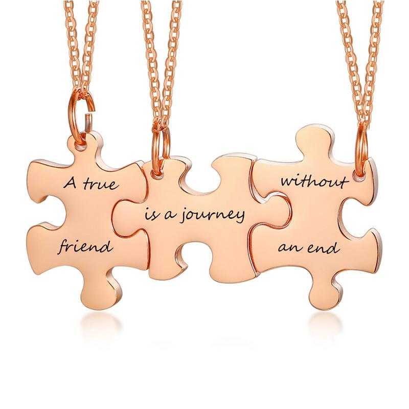 Colier puzzle gravat personalizat Set 2/3/4/5 piese Coliere Familie Cuplu Prietenie BFF Bijuterii personalizate