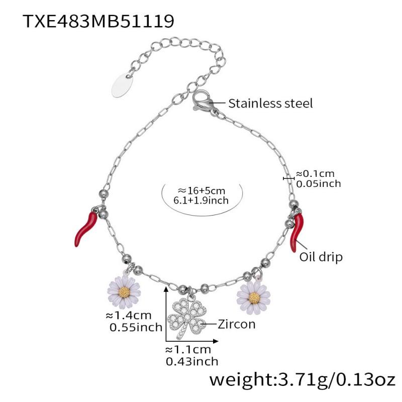 Stainless Steel Lucky Clover Daisy Pendant Necklace Bracelet Set Women Gold Mixed Color Fashion Jewelry