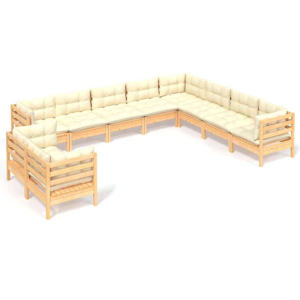 Vidaxl 10-Cz. Set da Giardino, Cuscini Crema, Pino