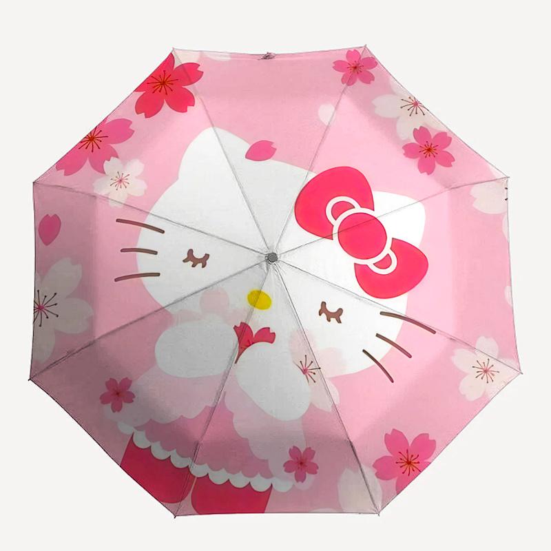1pc Hello Kitty Cherry Blossom Umbrella - Automatic Opening & Closing, Portable 3-Fold Design, 8-Bone Iron Frame, Outdoor Umbrella, Perfect Gift for F