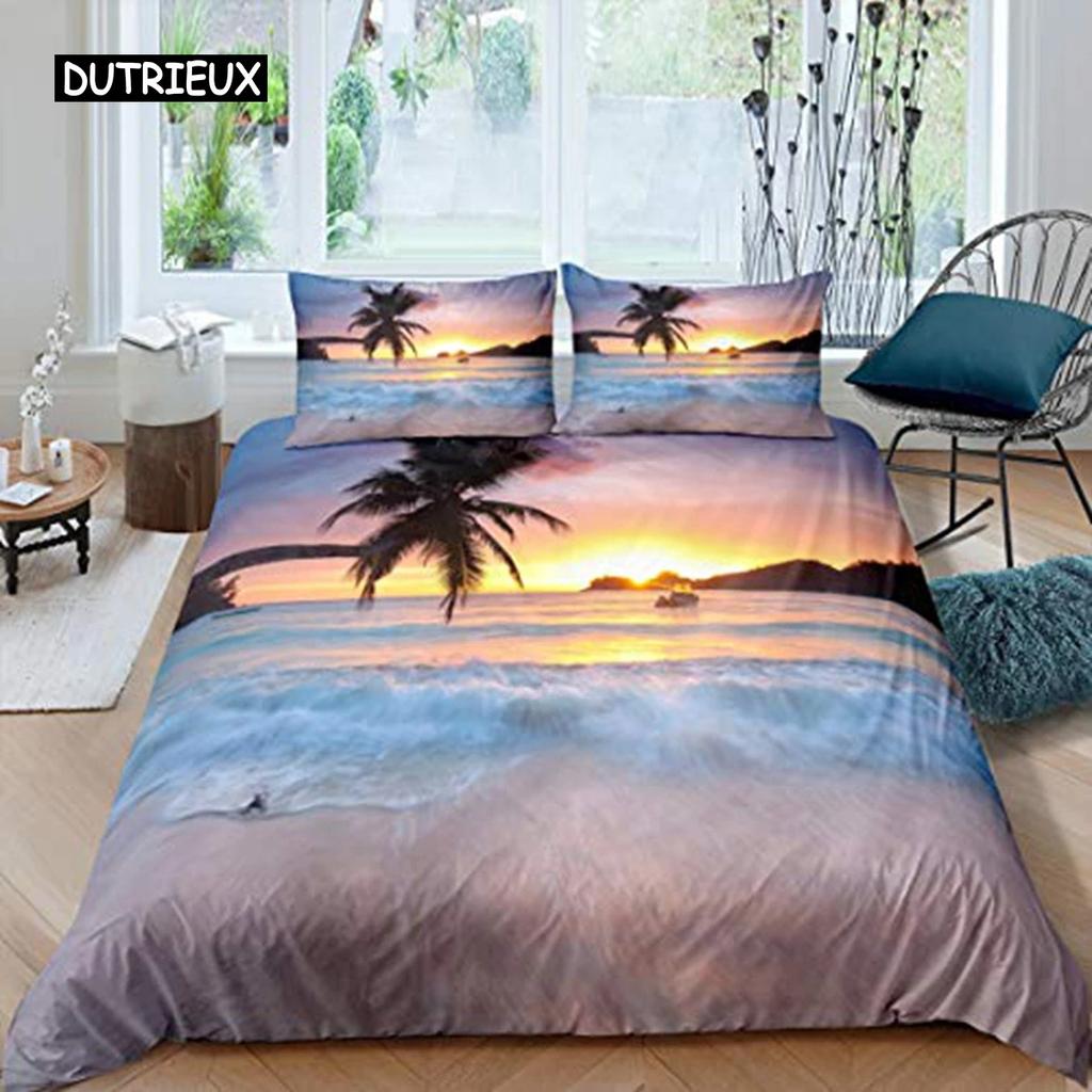 Beach Duvet Cover Set Twin for Kids Ocean Bedding Set Bedclothes Hawaiian Tropical Printed Microfiber Polyester Comforter Cover
