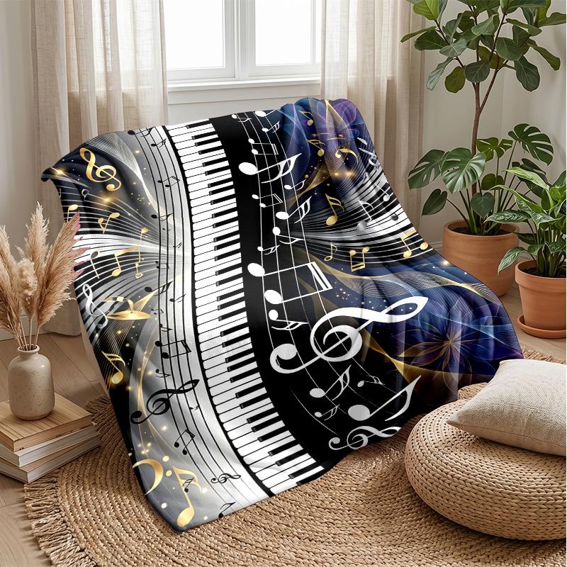 Music Instruments Harmony Theme Blanket Lightweight Warm Flannel Blanket Decorative Throw Blanket for Home Decoration