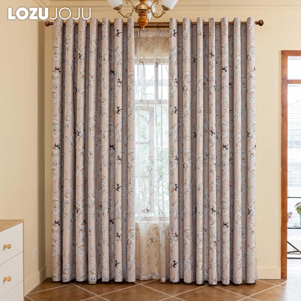 1PC LOZUJOJU French Fashionable Printed Rose Patterned Curtains Full Blackout Curtains for Bedroom Living Room Balcony Window for Home Decor