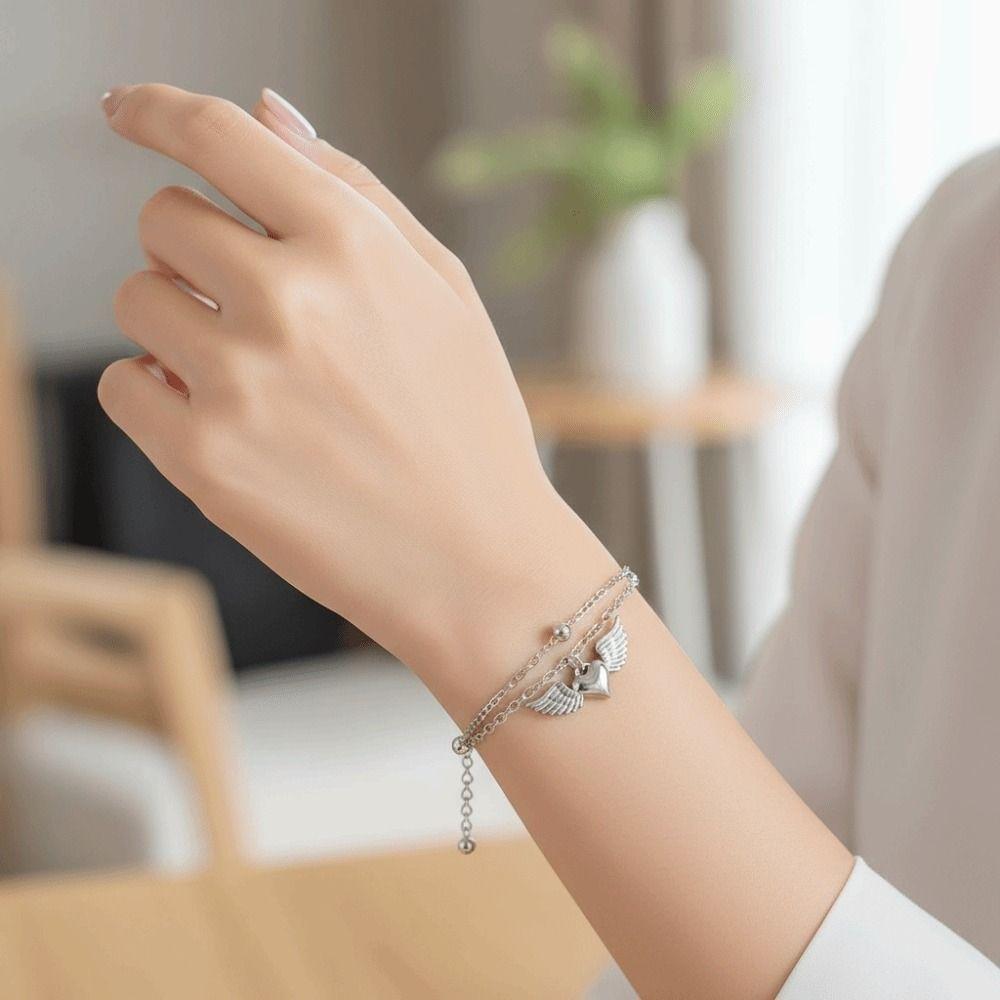 Verstellbares Design Herz Flügel Armband Wasserdicht Engel Flügel Armband Herz Schlüssel Armband Für Mädchen