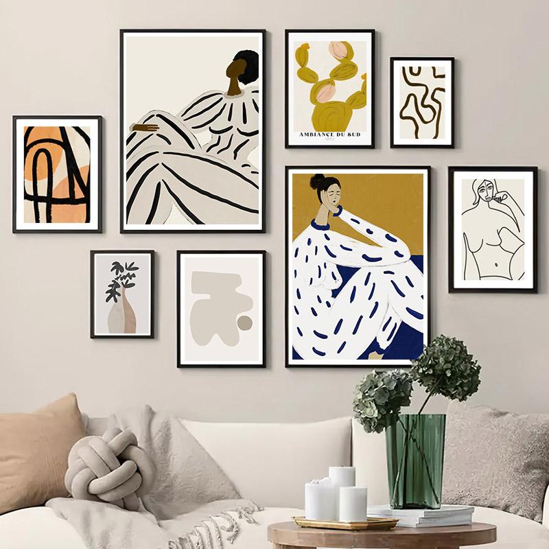 Abstract Striped Girl Line Body Vase Wall Art Canvas Painting  Posters And Prints Hotel Bar Wall Pictures For Living Room Decor