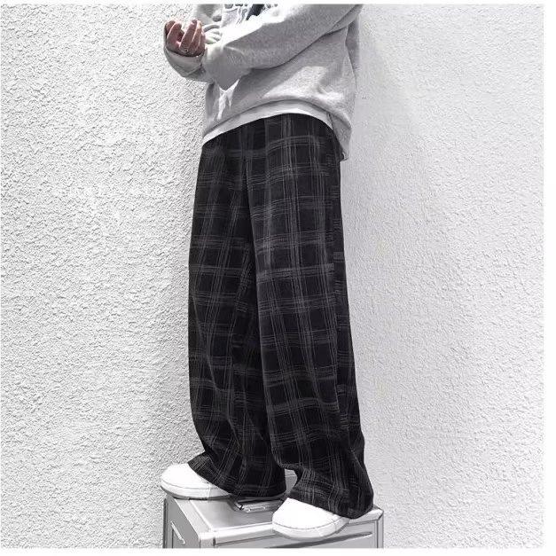 Men's Spring and Autumn Thin Section Corduroy Pants Loose Straight Casual Plaid Pants