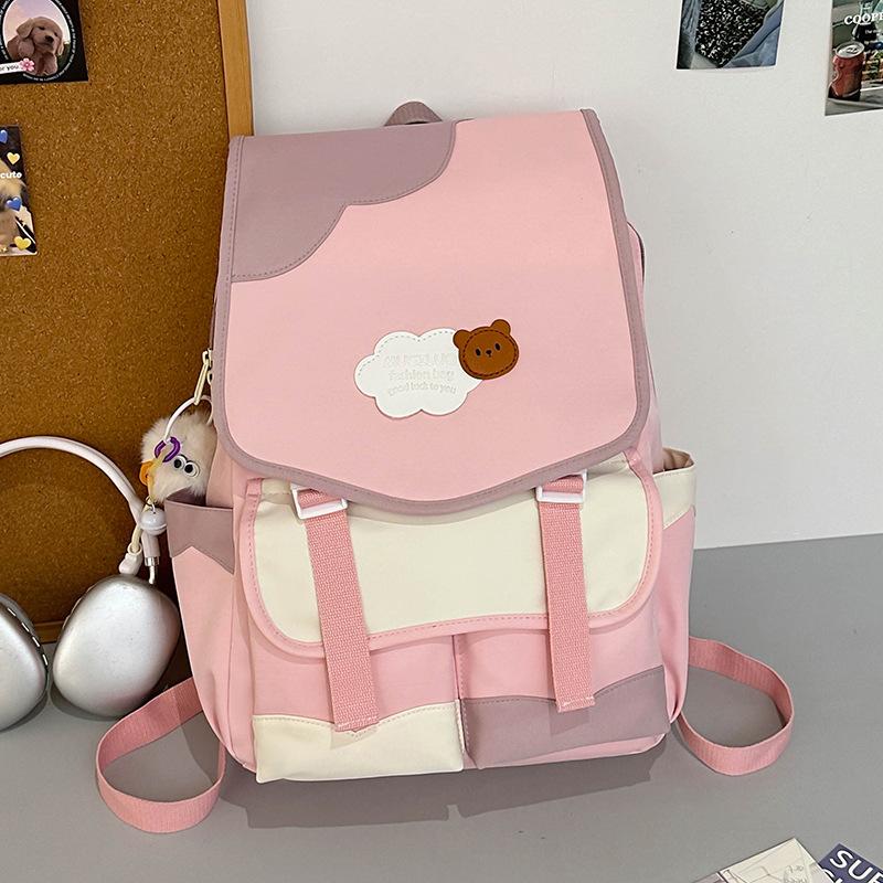 High Value Dopamine Cute Schoolbag Female Middle and High School Students Contrasting Colors Large Capacity Backpack Niche Design Backpack