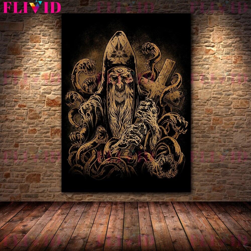 

Ретро демон-арт принт ведьма скелет эльф плакат и принты декор для гостиной настенная живопись холст украшение без рамки 21*30cm