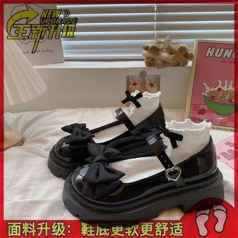 Bow Mary Jane small leather shoes female cute round head platform big head shoes college style versatile Japanese jk shoes tide