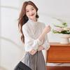 Women's Ruffle Trim Stand Collar Long Sleeve Blouse