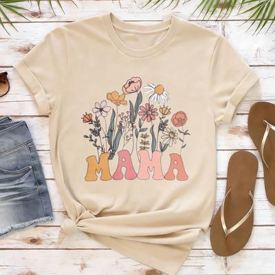 Mama Floral Shirt Women Mom Vintage Boho Wild Flowers Graphic Tshirt Cottagecore Gardening Tops Mothers Day Gift Casual Tee